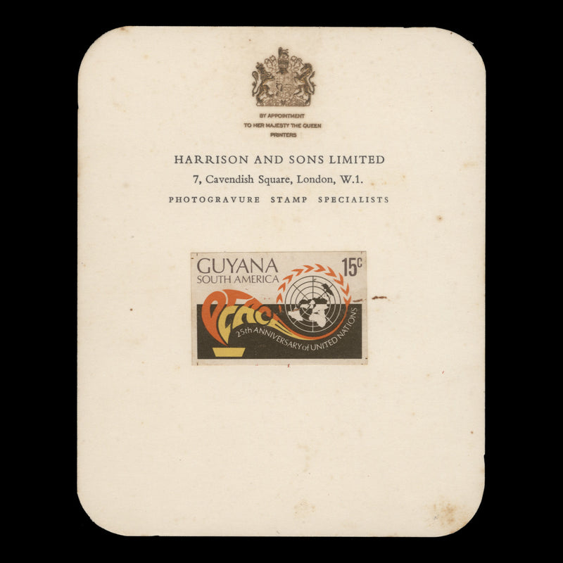 Guyana 1970 UN Anniversary imperf proof single on presentation card