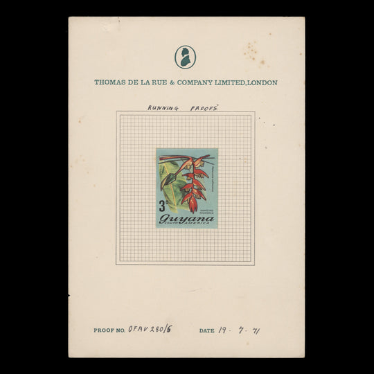 Guyana 1971 (Proof) 3c Hanging Heliconia imperf single on presentation card
