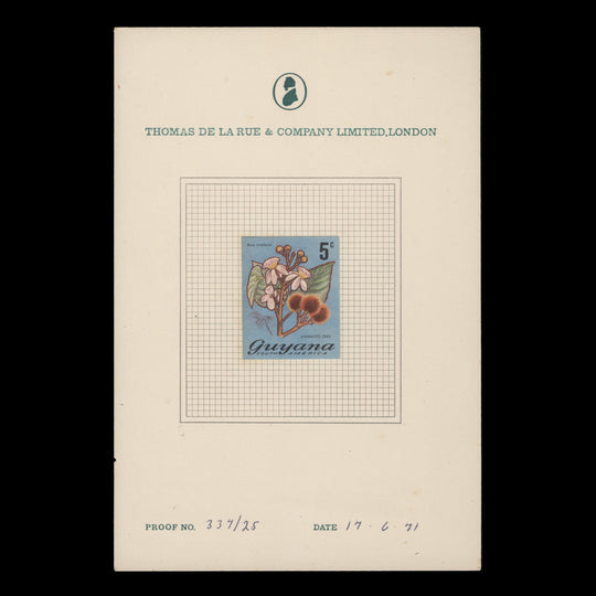 Guyana 1971 (Proof) 5c Annatto Tree imperf single on presentation card