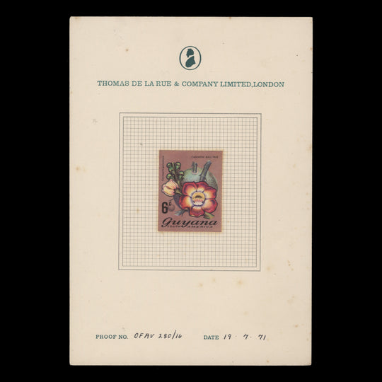 Guyana 1971 (Proof) 6c Cannon-Ball Tree imperf single on presentation card