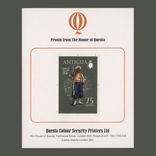 Antigua 1970 (Proof) 75c Private, 3rd West India Regiment imperf single