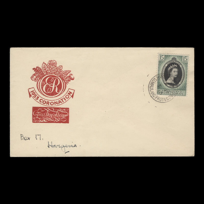 Somaliland Protectorate 1953 (FDC) 15c Coronation, HARGEISA