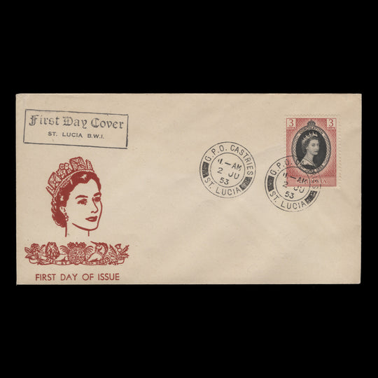 Saint Lucia 1953 (FDC) 3c Coronation, CASTRIES