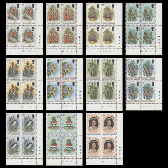 Cayman Islands 1982 (MNH) Mangrove Definitives plate blocks, '1982' imprint