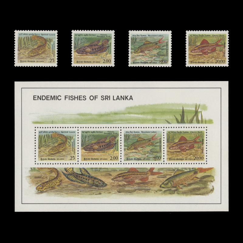 Sri Lanka 1990 (MNH) Endemic Fishes set and miniature sheet