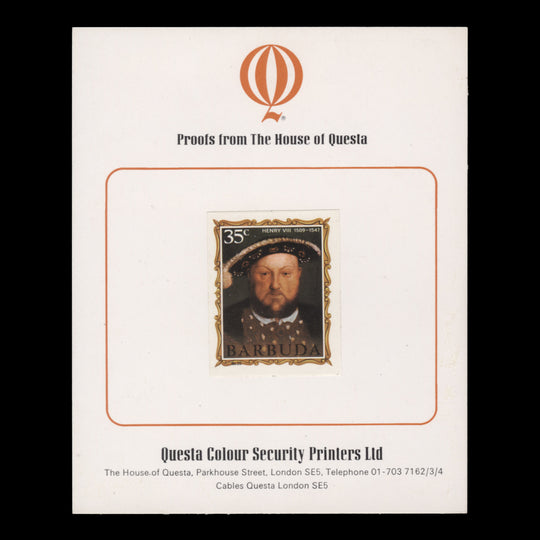 Barbuda 1970 (Proof) 35c English Monarchs, Henry VIII imperf single