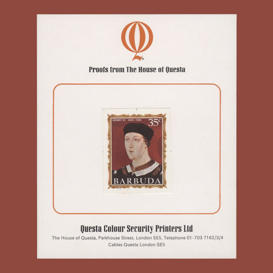 Barbuda 1970 (Proof) 35c English Monarchs, Henry VI imperf single