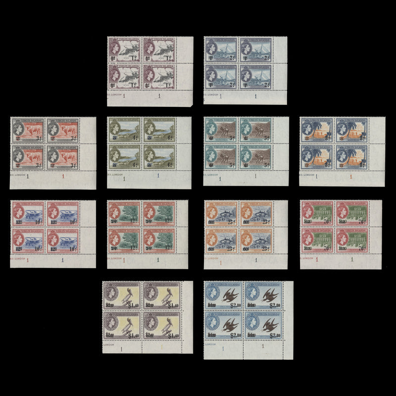 British Virgin Islands 1962 (MNH) Provisionals plate blocks. SG162-173, SC128-139