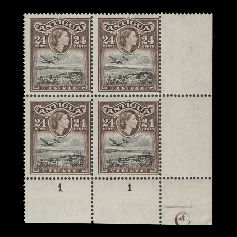 Antigua 1965 (MNH) 24c St John's Harbour plate block, chocolate-brown shade