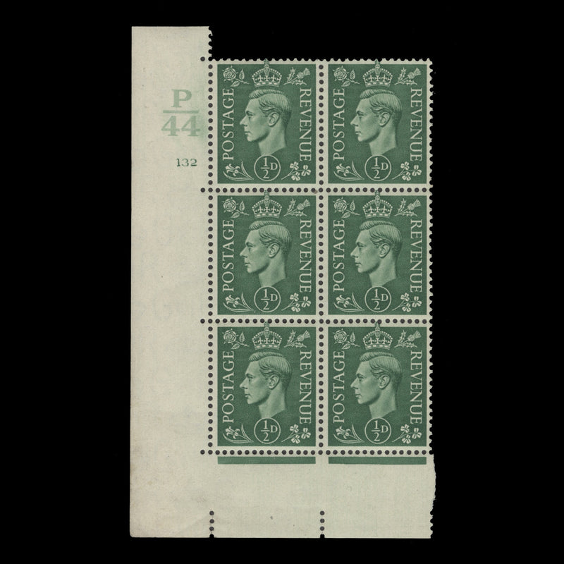 Great Britain 1941 (MNH) ½d Pale Green control P44, cylinder 132 block, perf E/I