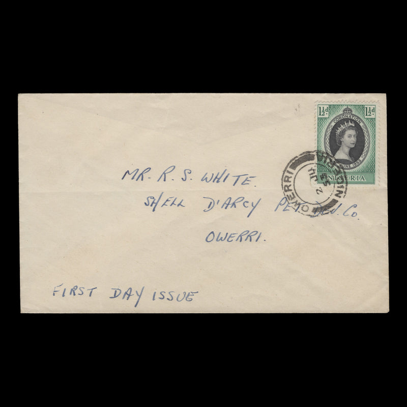 Nigeria 1953 (FDC) 1½d Coronation, OWERRI