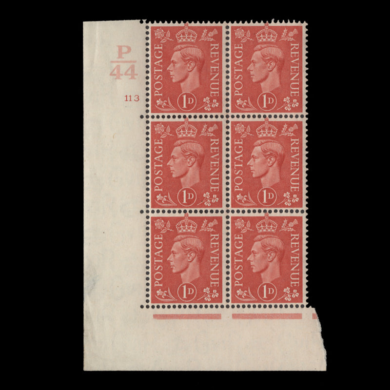 Great Britain 1941 (MNH) 1d Pale Scarlet control P44, cylinder 113 block, perf E/I