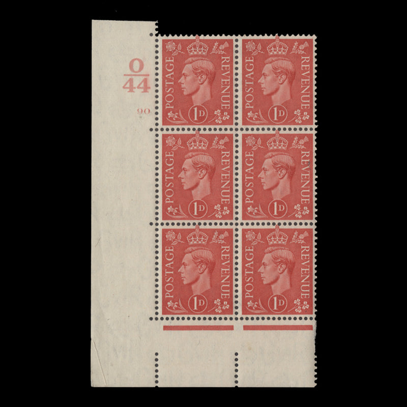 Great Britain 1941 (MNH) 1d Pale Scarlet control O44, cylinder 90 block, perf E/I