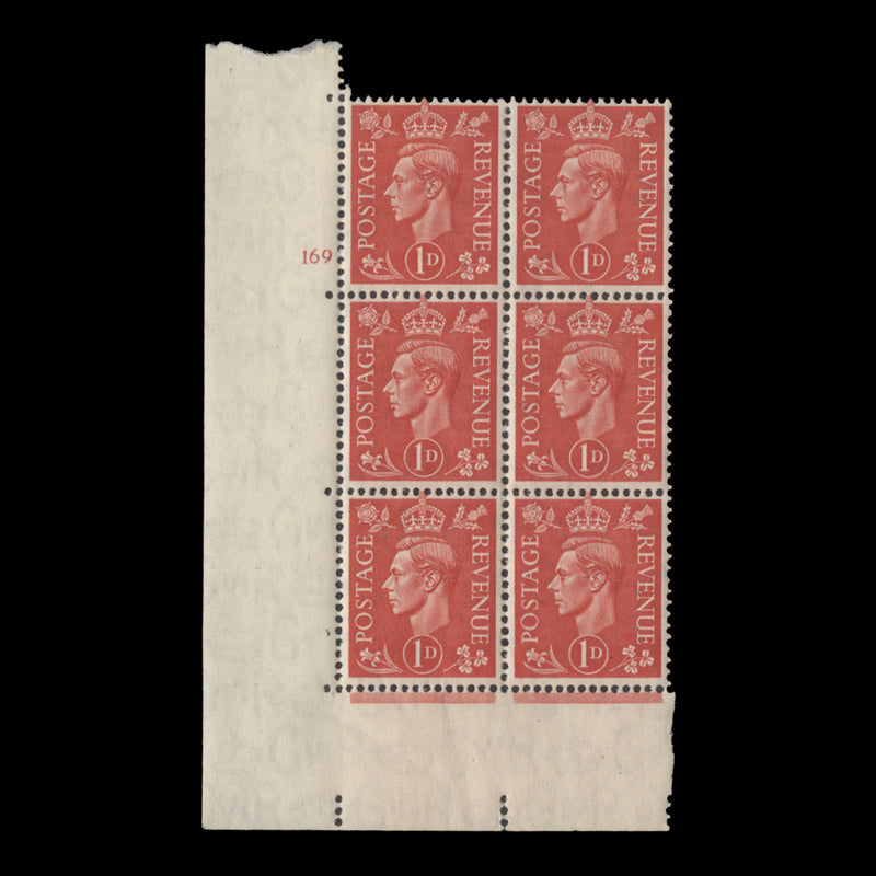 Great Britain 1941 (MNH) 1d Pale Scarlet no control, cylinder 169 block, perf E/I