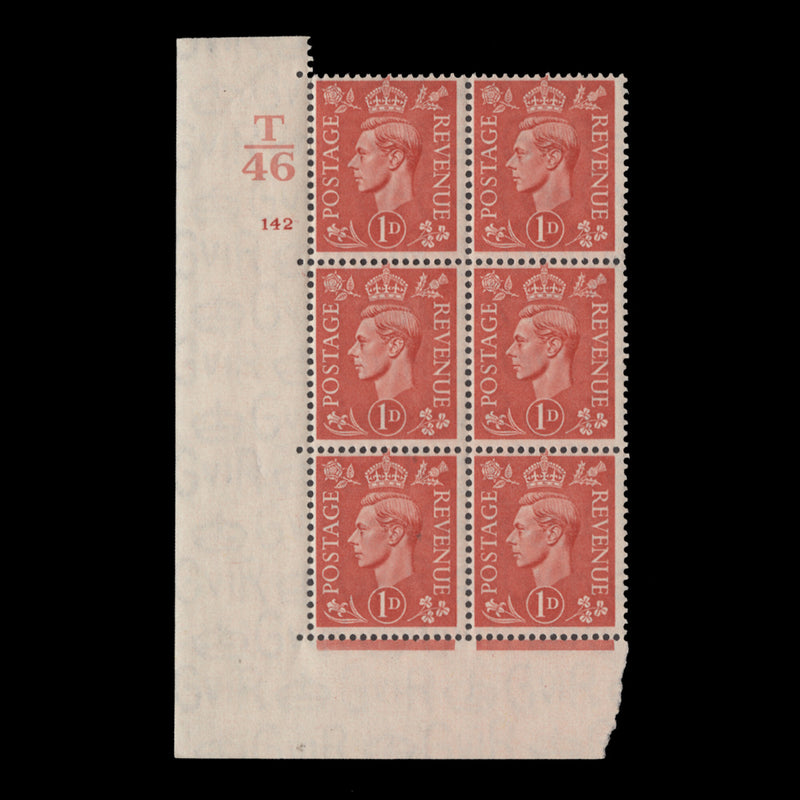 Great Britain 1941 (MNH) 1d Pale Scarlet control T46, cylinder 142 block, perf E/I