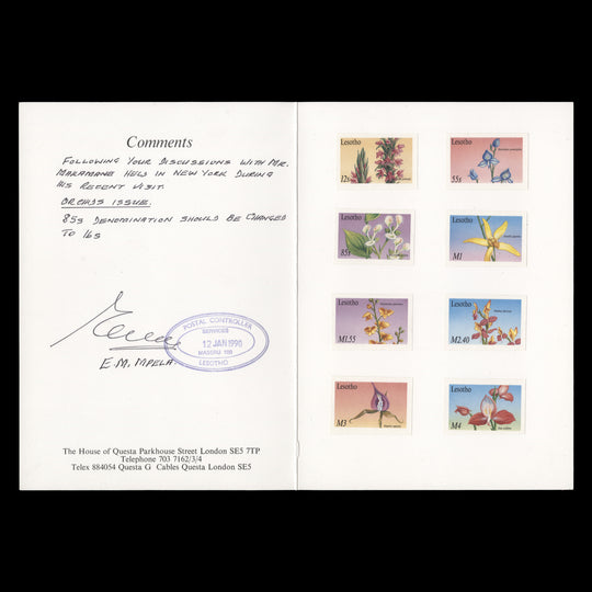 Lesotho 1990 Local Orchids imperf proofs in presentation folder