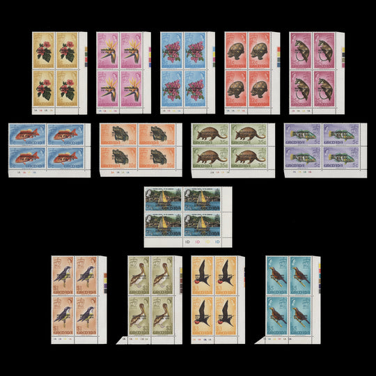 Grenada 1974 (MNH) Flora & Fauna 'INDEPENDENCE' Provisionals plate blocks
