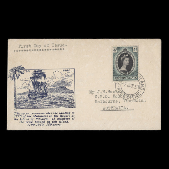 Pitcairn Islands 1953 (FDC) 4d Coronation