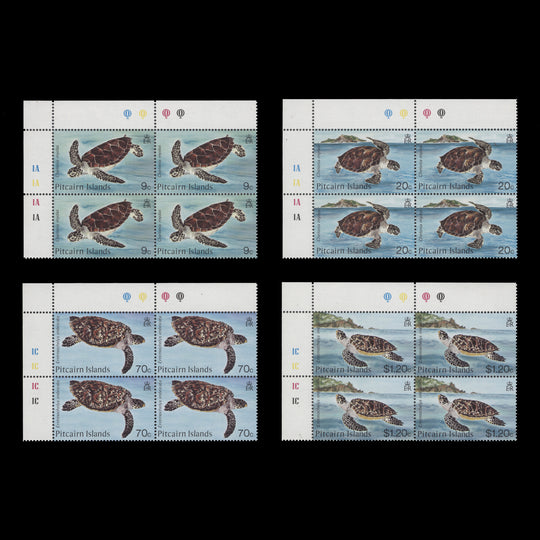 Pitcairn Islands 1986 (MNH) Turtles traffic light/plate blocks