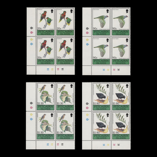 Pitcairn Islands 1990 (MNH) Birds traffic light/plate blocks