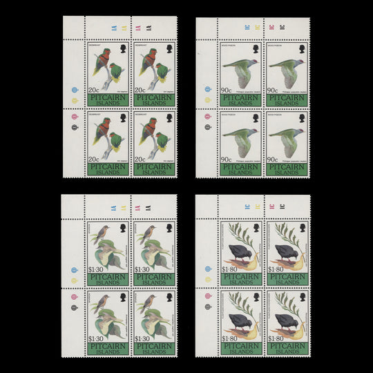 Pitcairn Islands 1990 (MNH) Birds traffic light/plate blocks