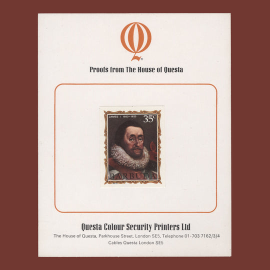 Barbuda 1971 (Proof) 35c English Monarchs, James I imperf single