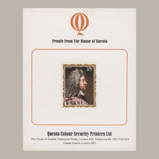 Barbuda 1971 (Proof) 35c English Monarchs, George I imperf single