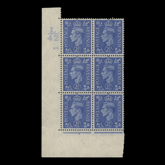 Great Britain 1941 (MNH) 2½d Light Ultramarine control L42, cylinder 101. block, perf E/I