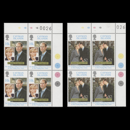 Cayman Islands 1999 (MNH) Royal Wedding plate 1B–1B–1B–1B blocks
