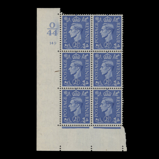 Great Britain 1941 (MNH) 2½d Light Ultramarine control O44, cylinder 149 block, perf E/I