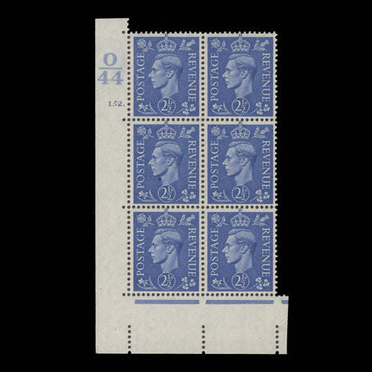 Great Britain 1941 (MNH) 2½d Light Ultramarine control O44, cylinder 152. block, perf E/I