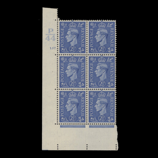 Great Britain 1941 (MNH) 2½d Light Ultramarine control P44, cylinder 157. block, perf E/I