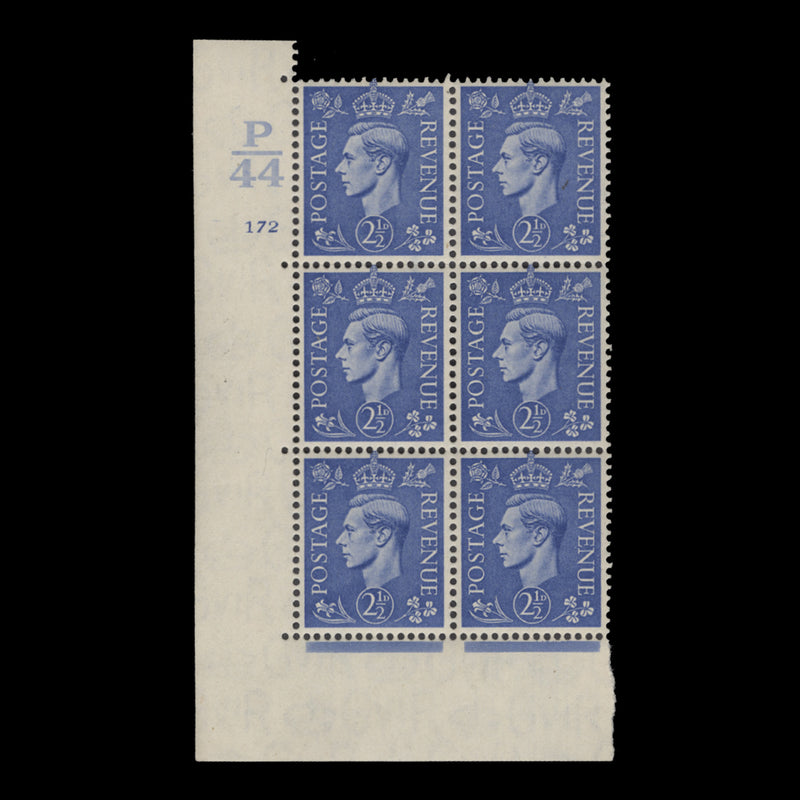 Great Britain 1941 (MNH) 2½d Light Ultramarine control P44, cylinder 172 block, perf E/I