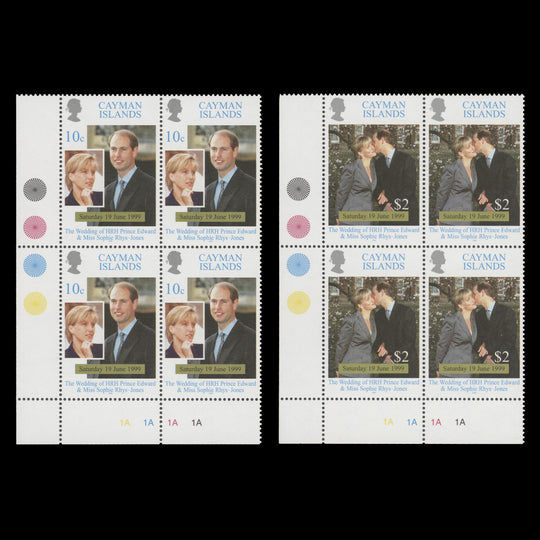 Cayman Islands 1999 (MNH) Royal Wedding plate 1A–1A–1A–1A blocks