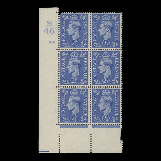 Great Britain 1941 (MNH) 2½d Light Ultramarine control S46, cylinder 197. block, perf E/I