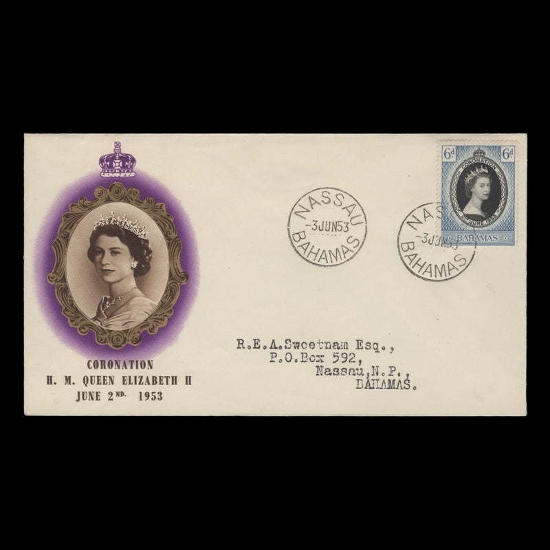 Bahamas 1953 (FDC) 6d Coronation, NASSAU