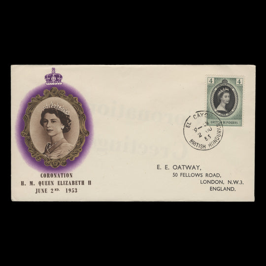British Honduras 1953 (FDC) 4c Coronation, EL CAYO