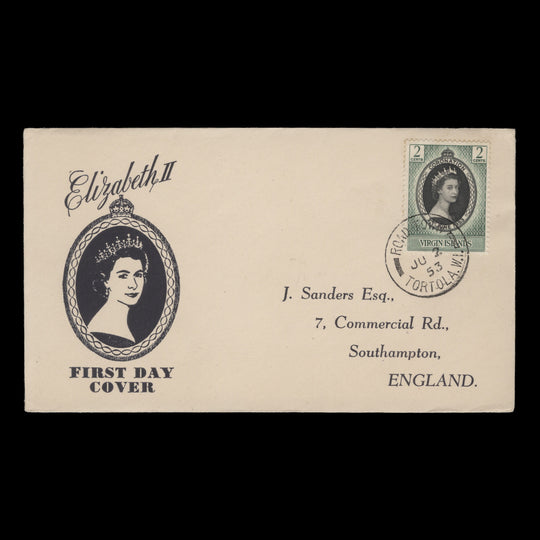 British Virgin Islands 1953 (FDC) 2c Coronation, ROAD TOWN