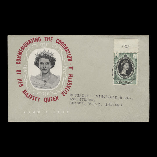 British Virgin Islands 1953 (FDC) 2c Coronation, ROAD TOWN