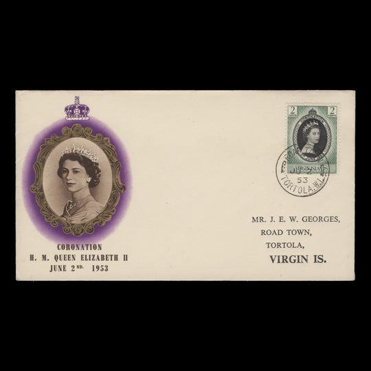 British Virgin Islands 1953 (FDC) 2c Coronation, ROAD TOWN