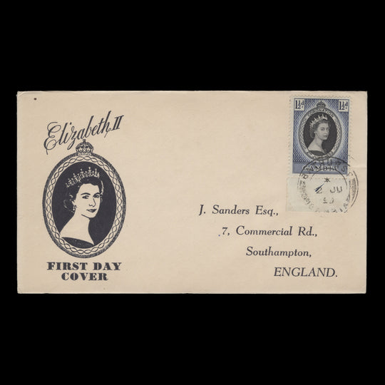 Gambia 1953 (FDC) 1½d Coronation, BATHURST