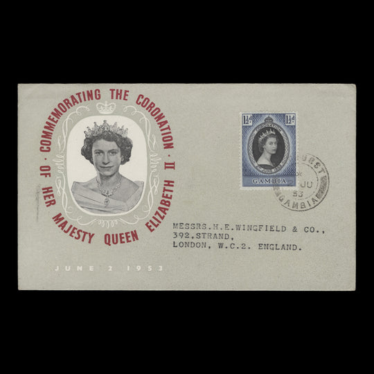 Gambia 1953 (FDC) 1½d Coronation, BATHURST