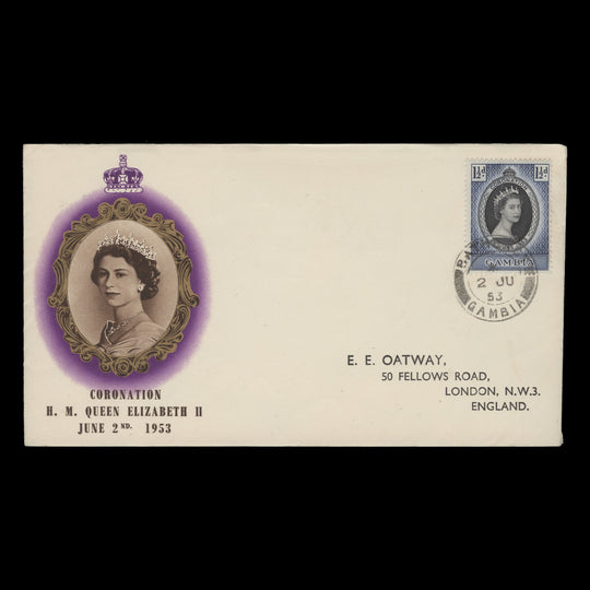 Gambia 1953 (FDC) 1½d Coronation, BATHURST