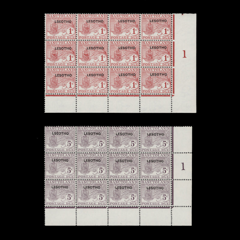 Lesotho 1966 (Variety) Postage Due plate blocks with 'LSEOTHO' overprint