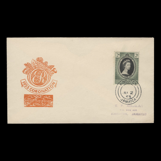 Jamaica 1953 (FDC) 2d Coronation, KINGSTON