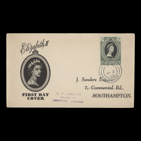 Jamaica 1953 (FDC) 2d Coronation, KINGSTON