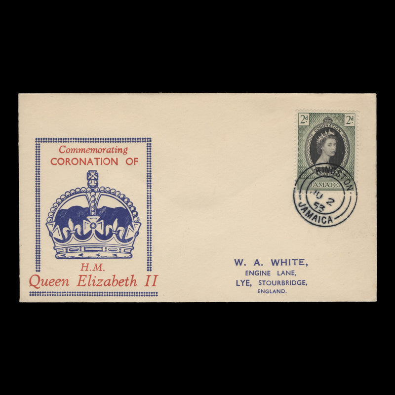 Jamaica 1953 (FDC) 2d Coronation, KINGSTON