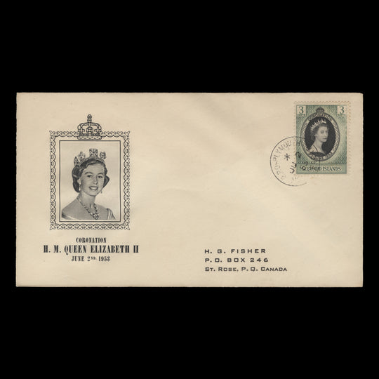 Leeward Islands 1953 (FDC) 3c Coronation, PLYMOUTH