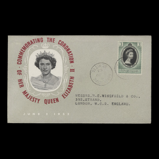 Leeward Islands 1953 (FDC) 3c Coronation, BASSETERRE