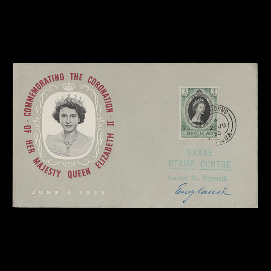 Leeward Islands 1953 (FDC) 3c Coronation, ST JOHNS